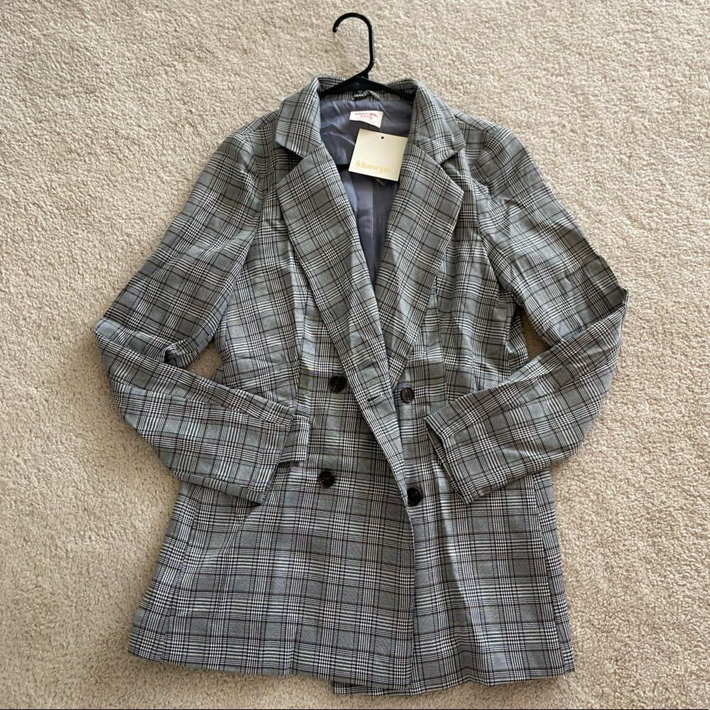 Showpo grey plaid oversized blazer